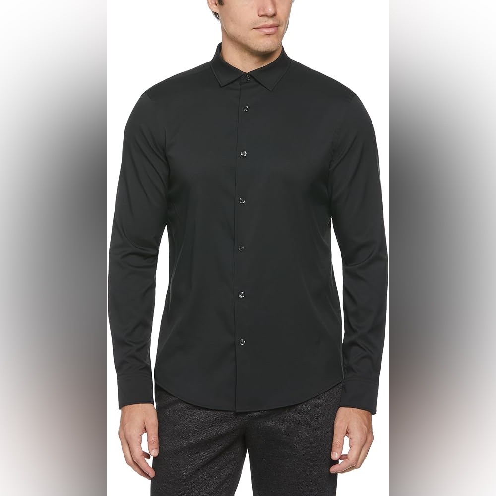 Perry Ellis Men's Stretch Black Dress Shirt